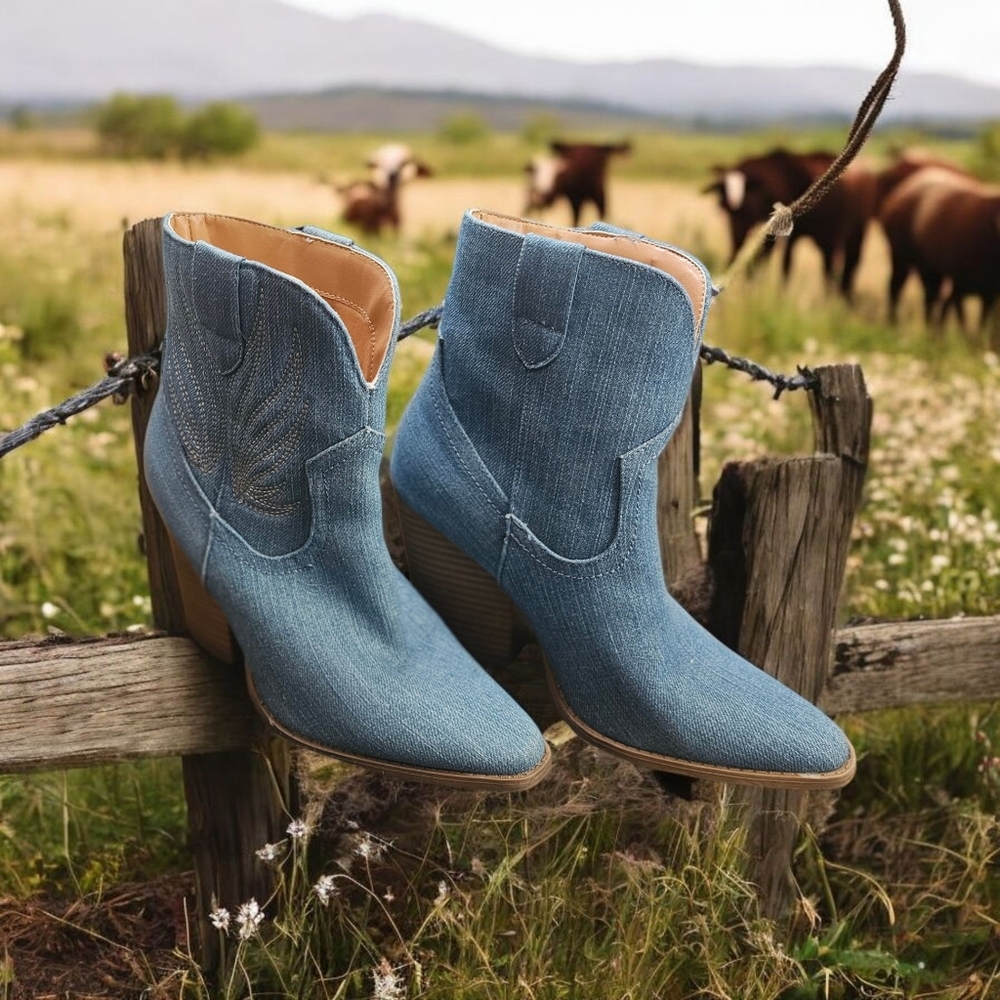 Stylish Blue Denim Heeled Boots